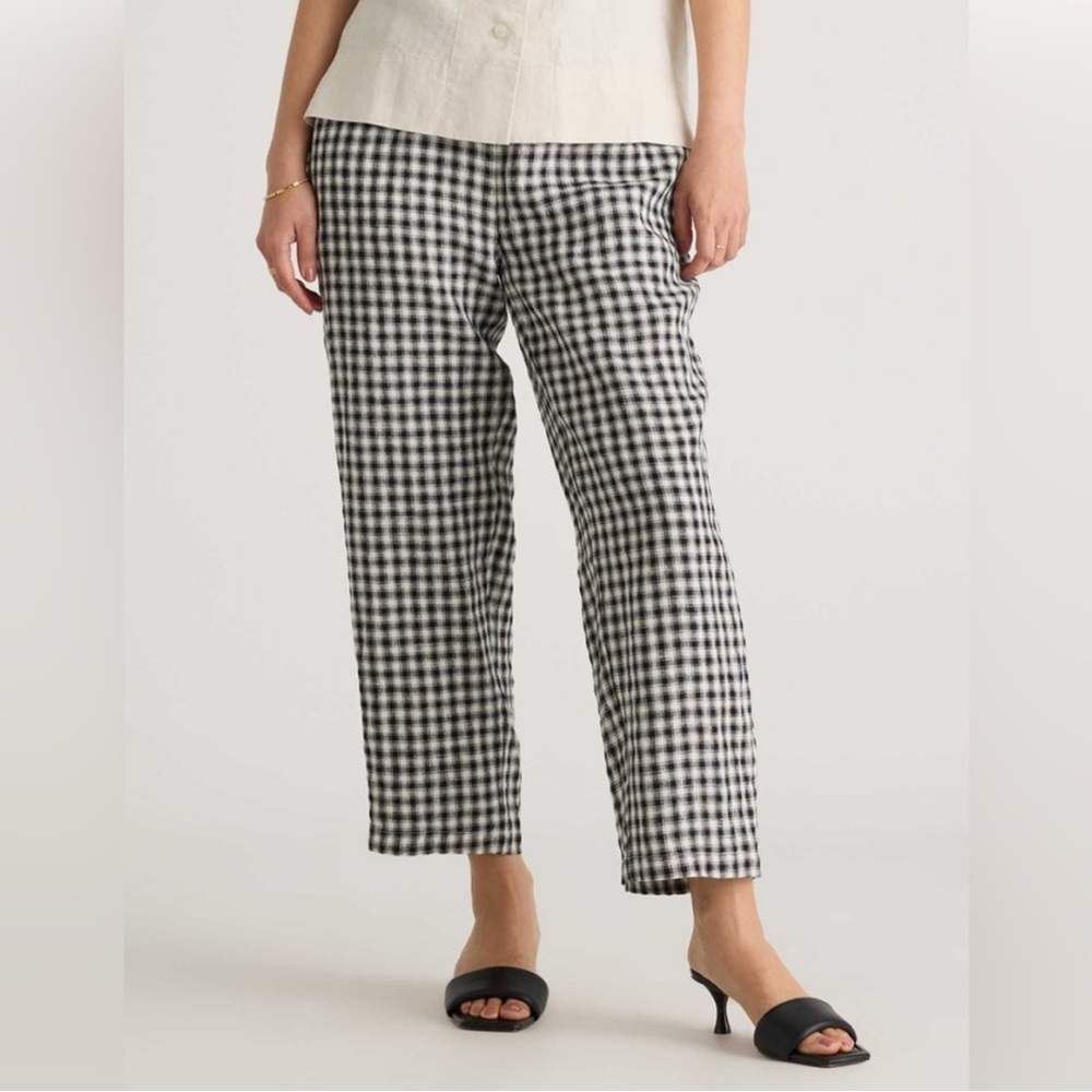 Quince Black and White Checkered Women's Linen Pants